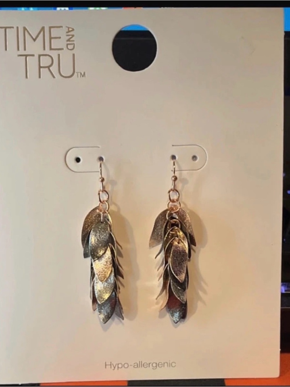 Time and Tru Rose Gold Layered Leaf Dangle Earrings